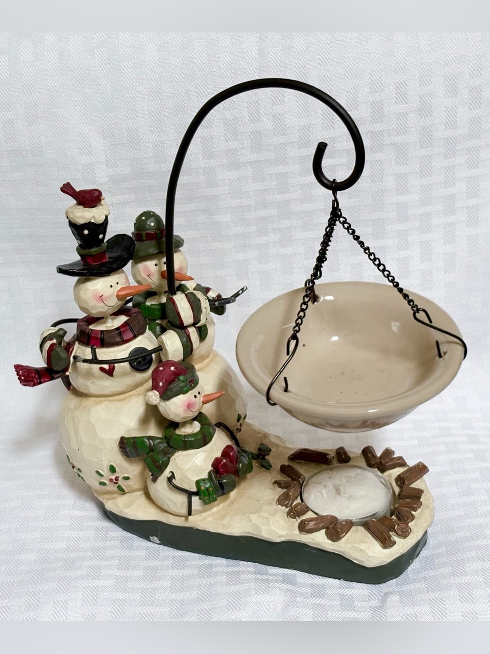 Snowman Trio Ceramic Holiday Tealight & Wax Melter - White and Green